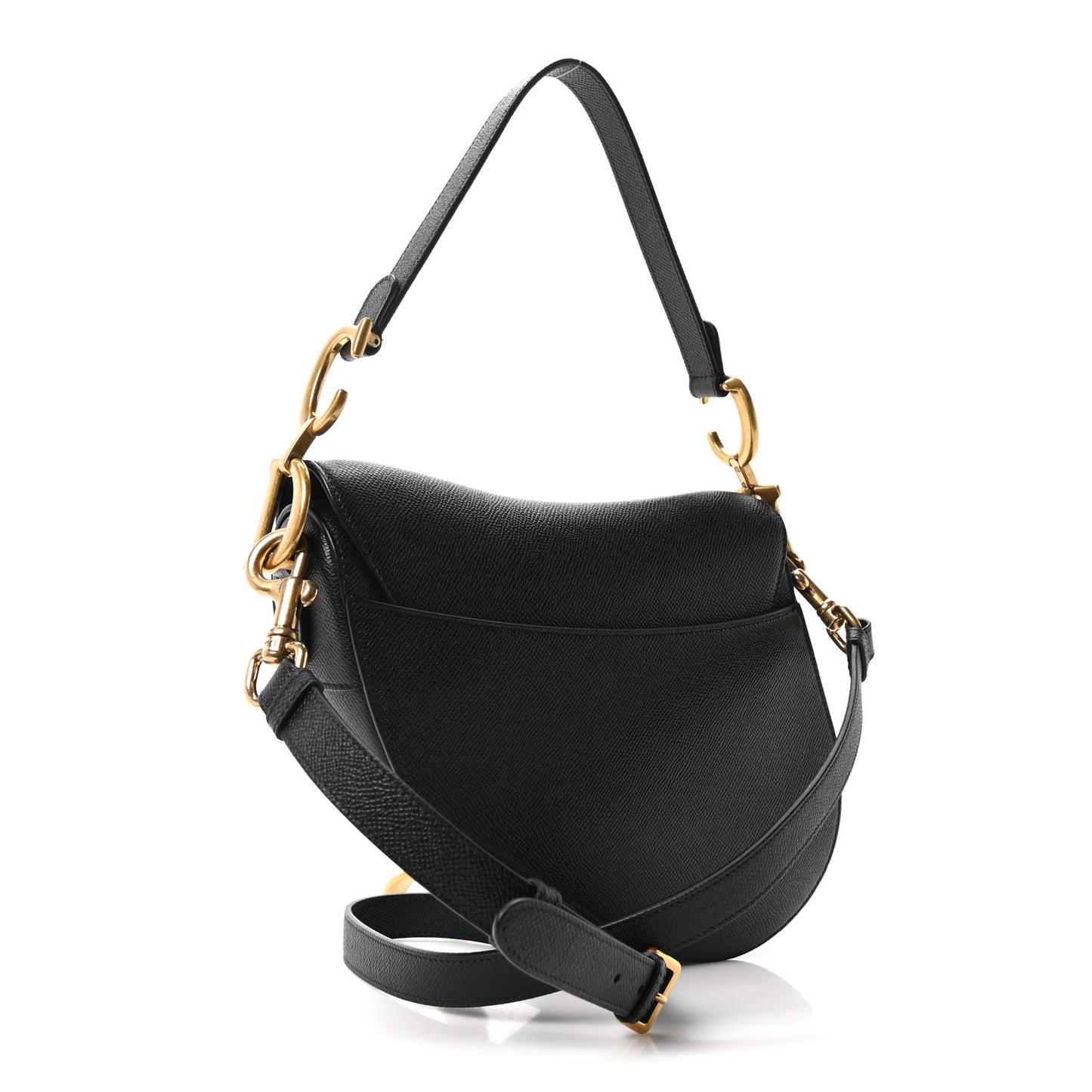 Grained Calfskin Saddle Bag With Strap Black