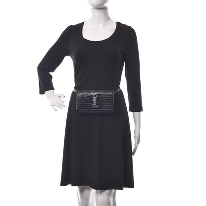 Saint Laurent Calfskin Crocodile Embossed Monogram Kate Belt Bag Black 2 of 20