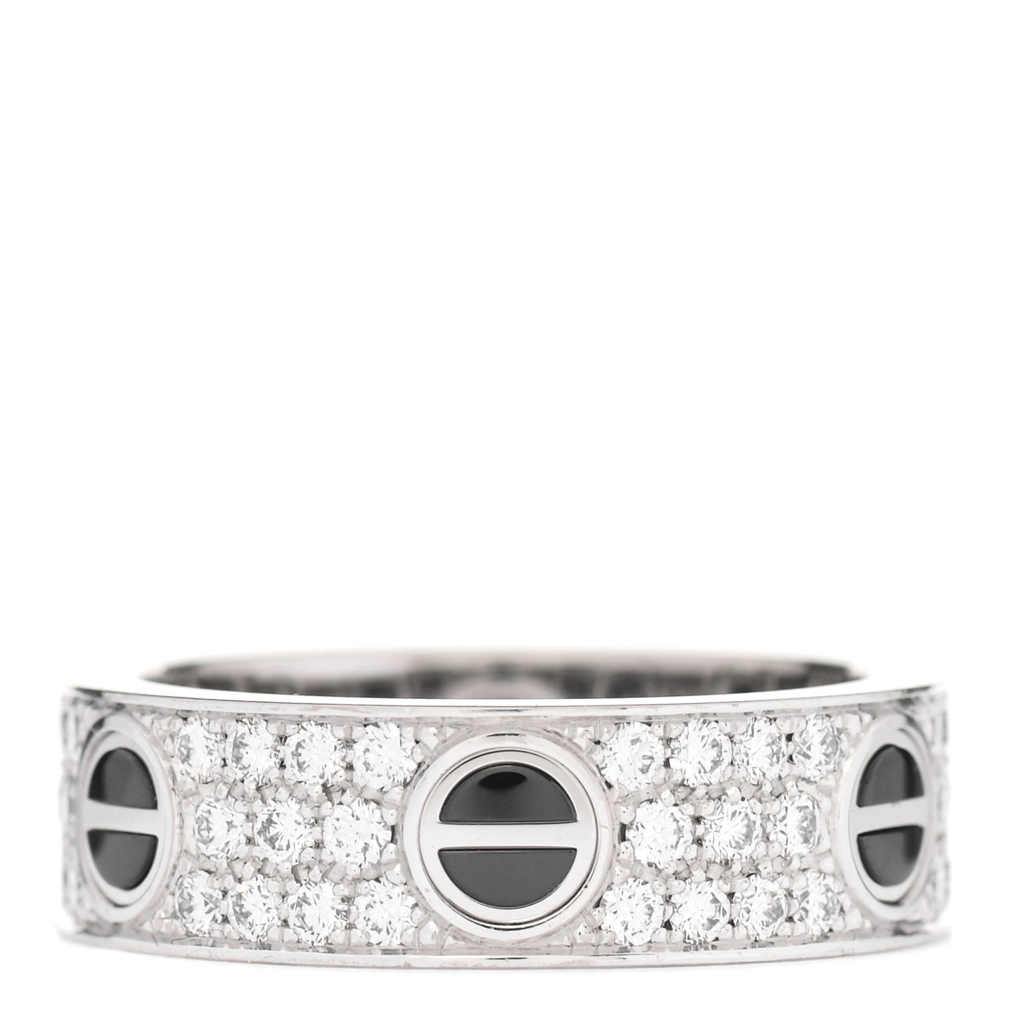 18K White Gold Diamond Ceramic LOVE Paved Ring 57 8