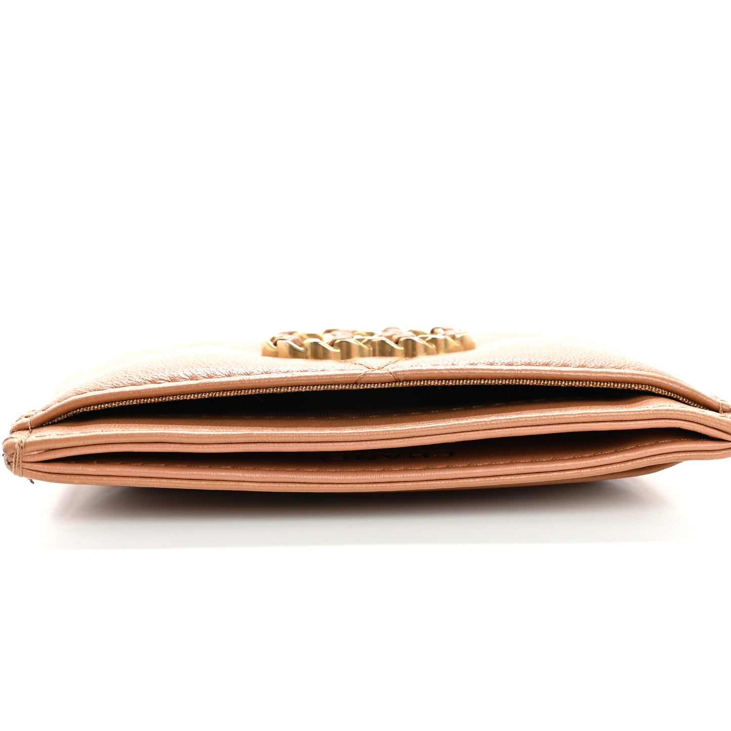 Lambskin Quilted Chanel 19 Card Holder Brown