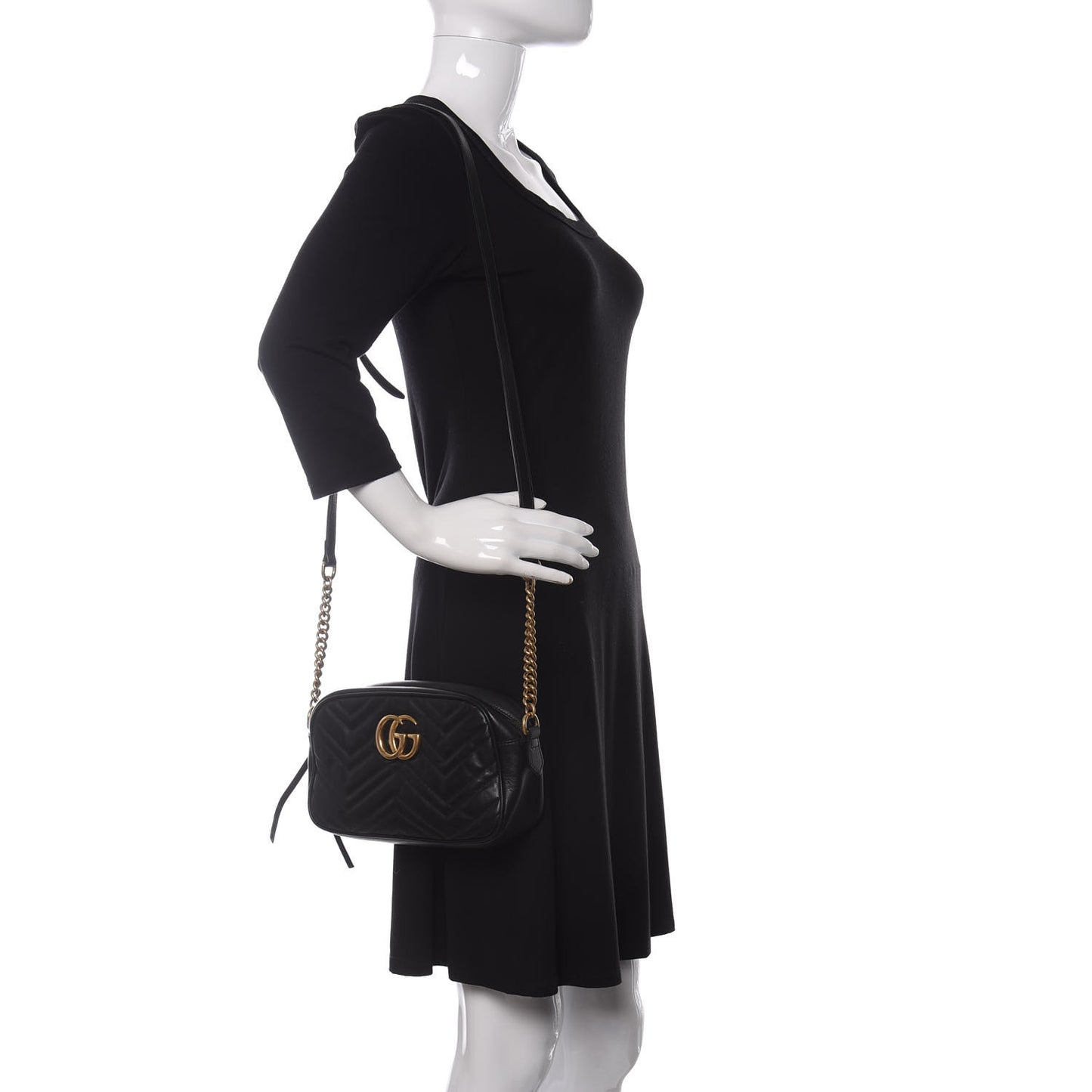 Calfskin Matelasse Small GG Marmont Chain Shoulder Bag Black