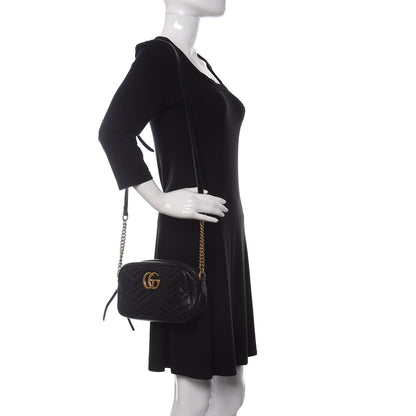 Gucci Calfskin Matelasse Small GG Marmont Chain Shoulder Bag Black 2 of 15