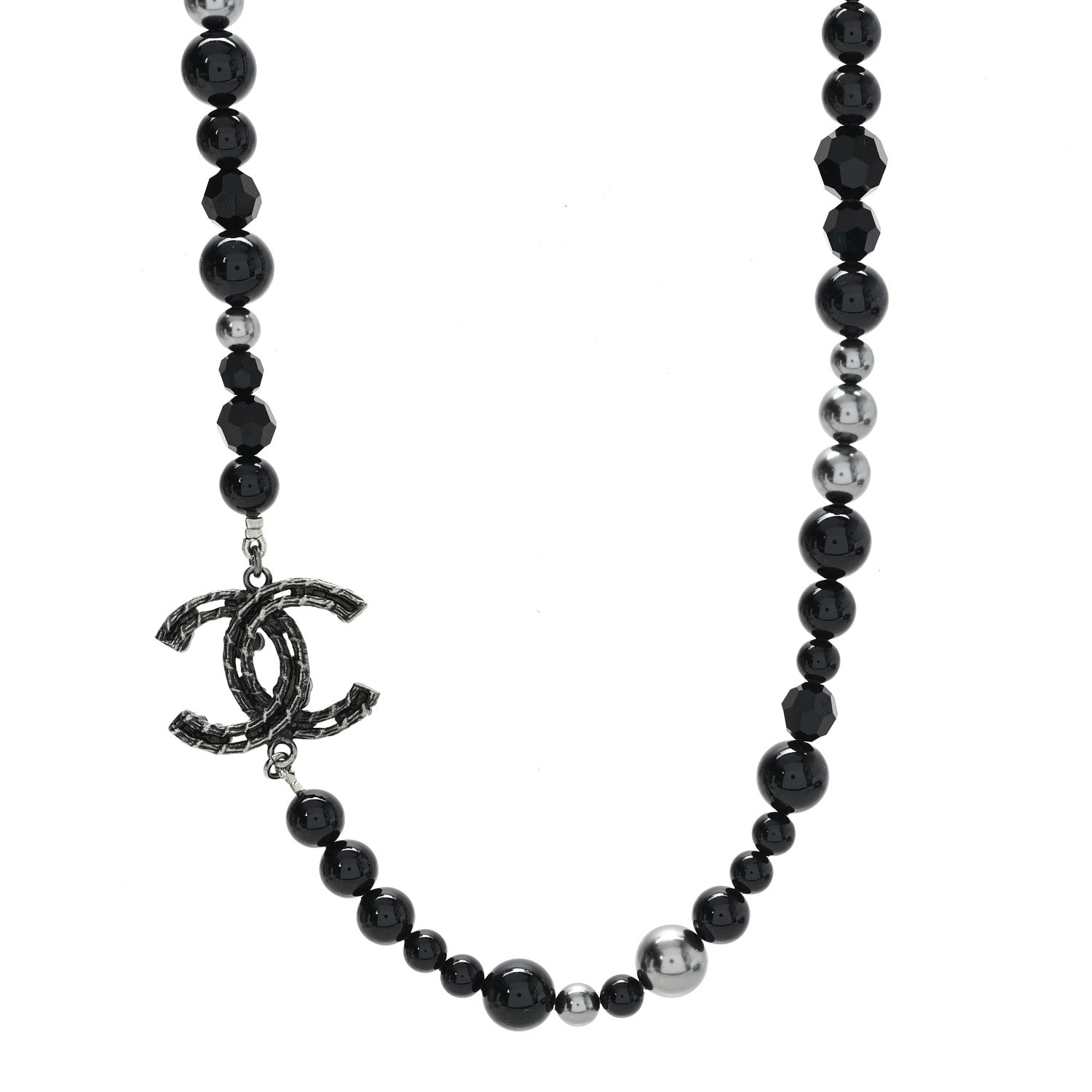 Chanel Pearl Beaded Crystal CC Camellia Short Necklace  Ruthenium Black Pearly Grey 1 of 6