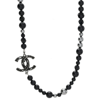 Chanel Pearl Beaded Crystal CC Camellia Short Necklace  Ruthenium Black Pearly Grey 1 of 6