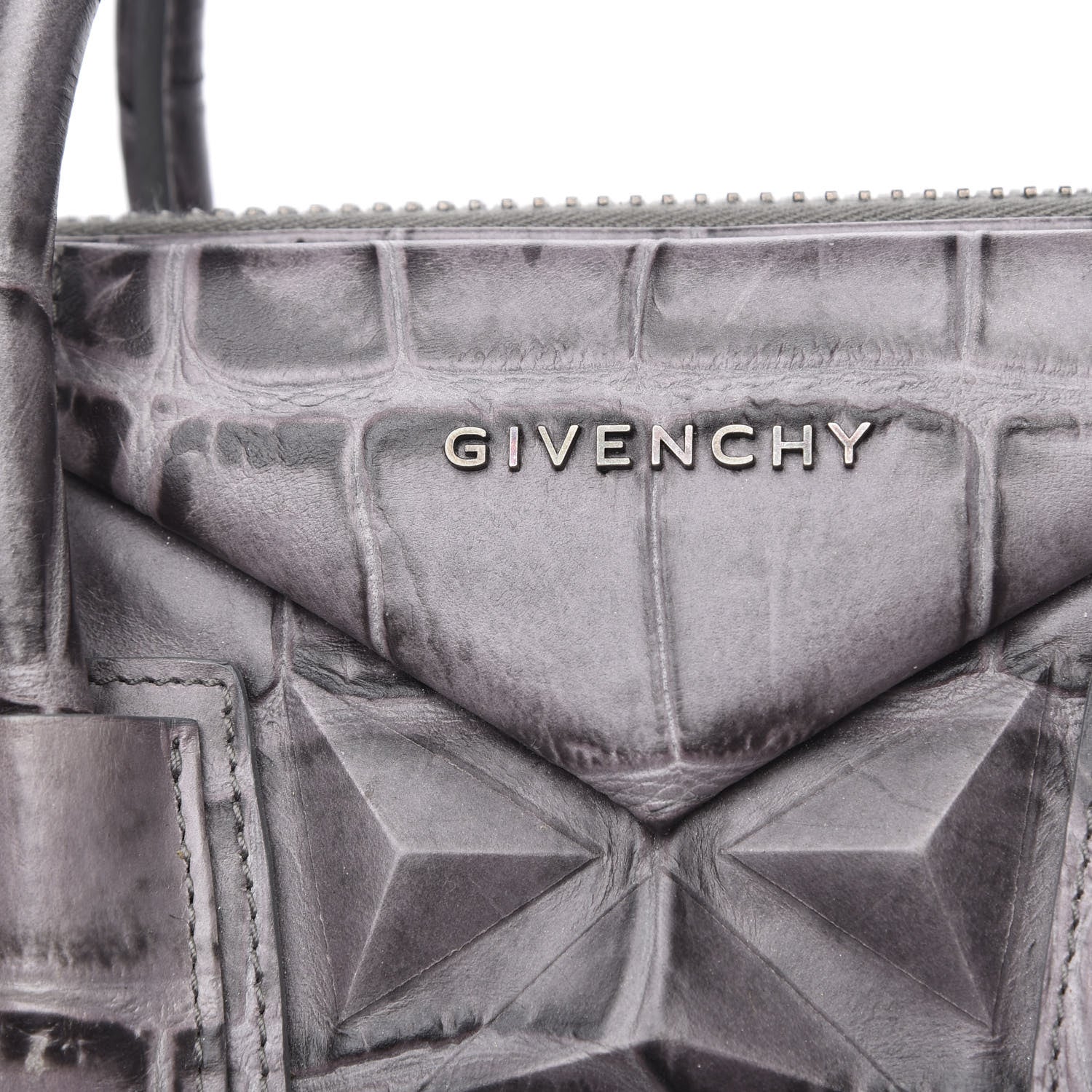 Givenchy Calfskin Crocodile Embossed 3D Stud Medium Antigona Storm Grey 11 of 12