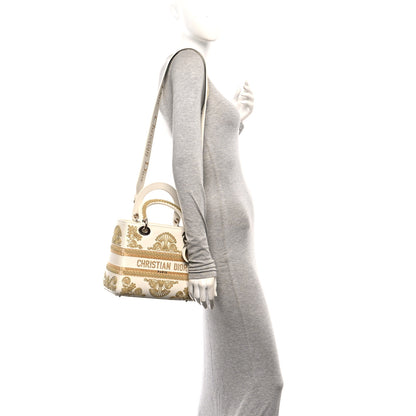 Christian Dior Calfskin Embroidered Medium Lady D-Lite White Gold 2 of 10