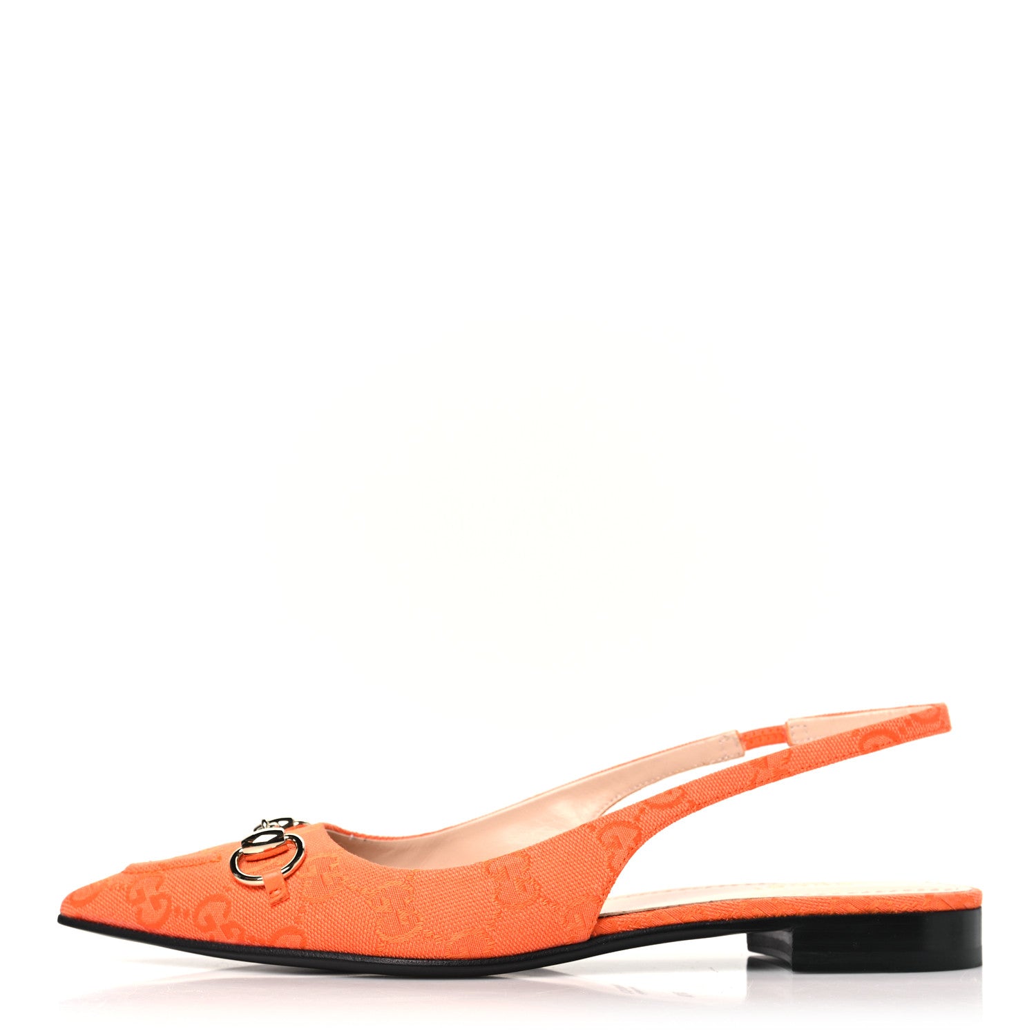 Gucci New Canvas GG Monogram Nappa Charlotte Horsebit Womens Slingback Ballet Flat 37.5 Orange 1 of 10