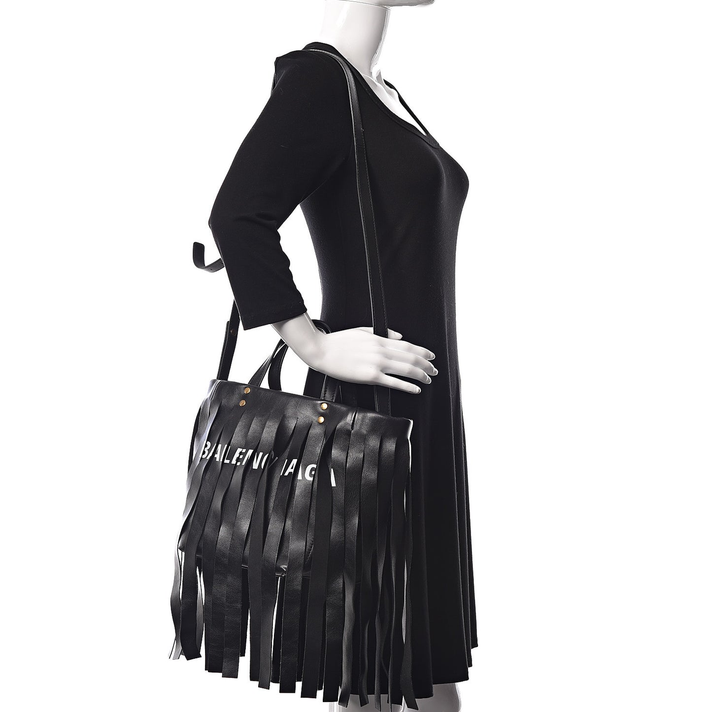Calfskin XS Fringe Laundry Cabas Black