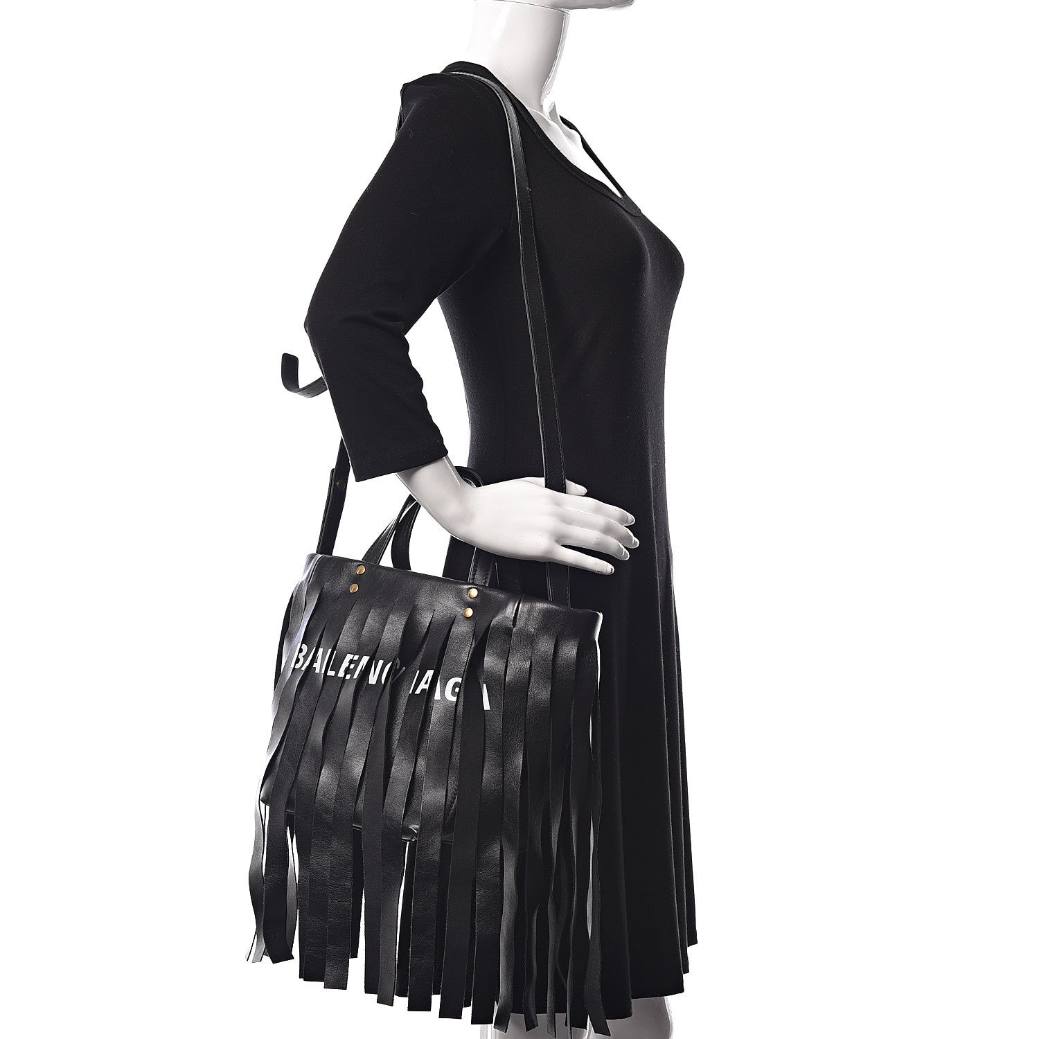 Balenciaga Calfskin XS Fringe Laundry Cabas Black 2 of 10