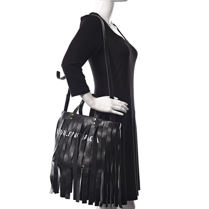 Balenciaga Calfskin XS Fringe Laundry Cabas Black 2 of 10