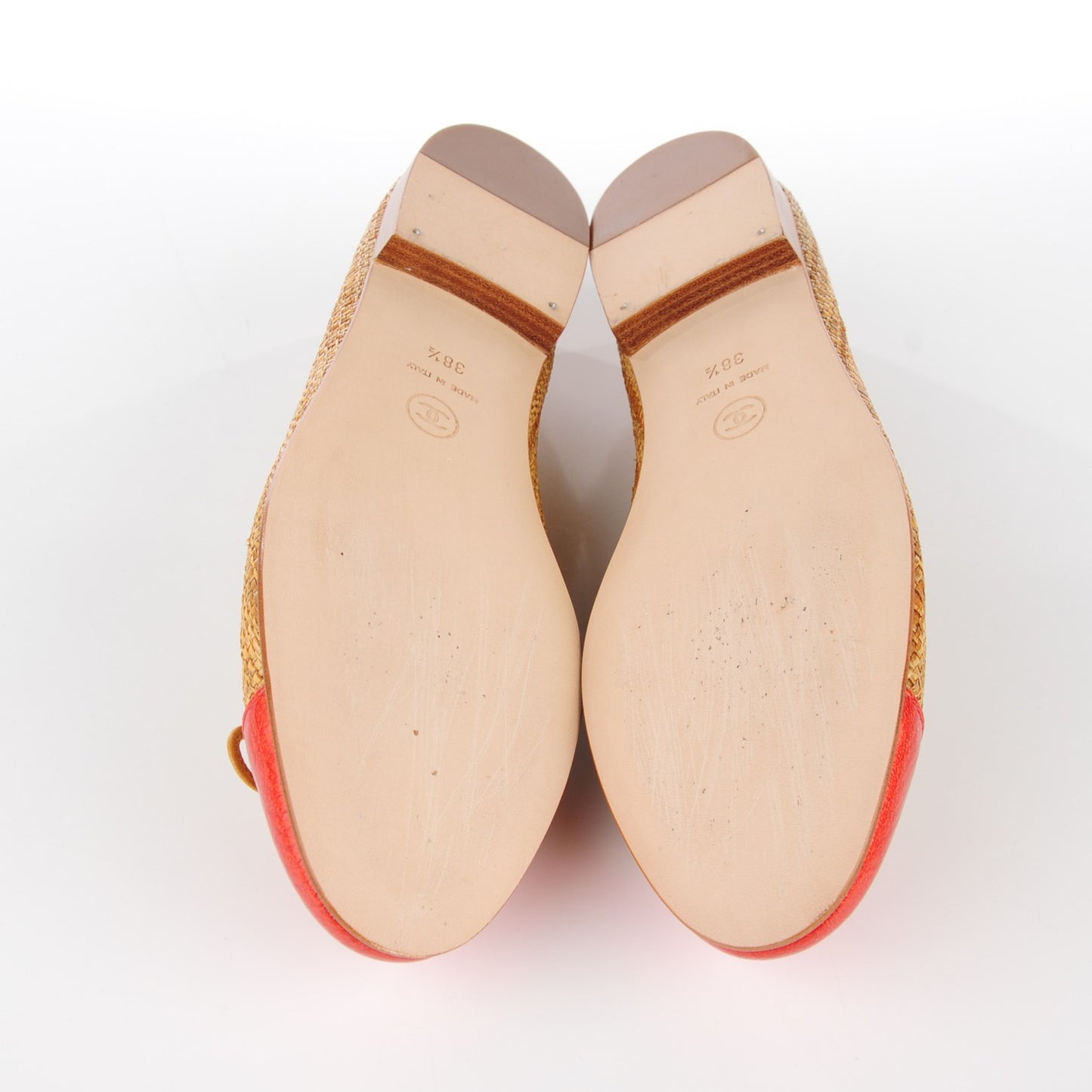 Tweed Ribbon Crackled Patent CC Cap Toe Ballerina Flats 38.5 Dark Ochre