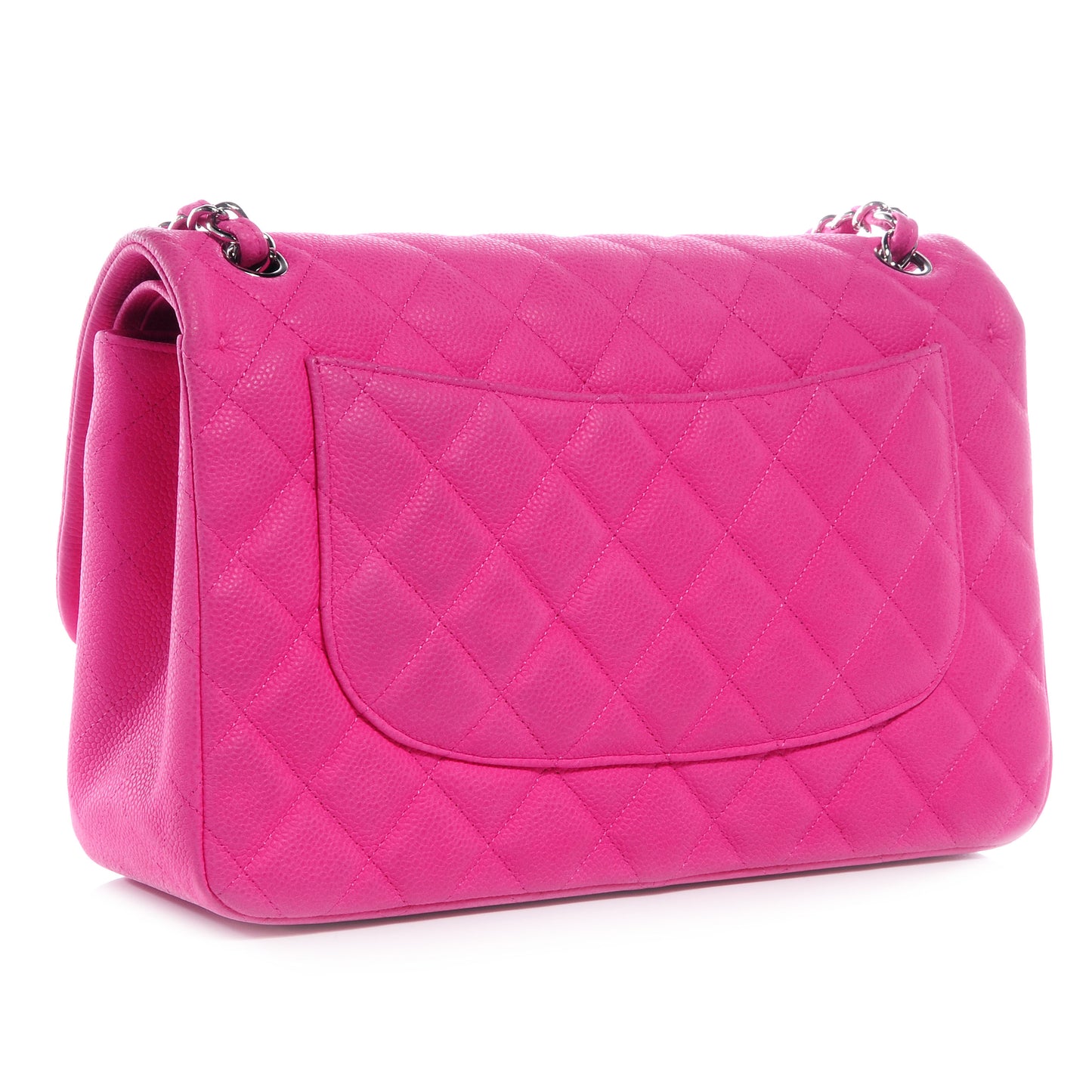 Iridescent Caviar Jumbo Double Flap Hot Pink