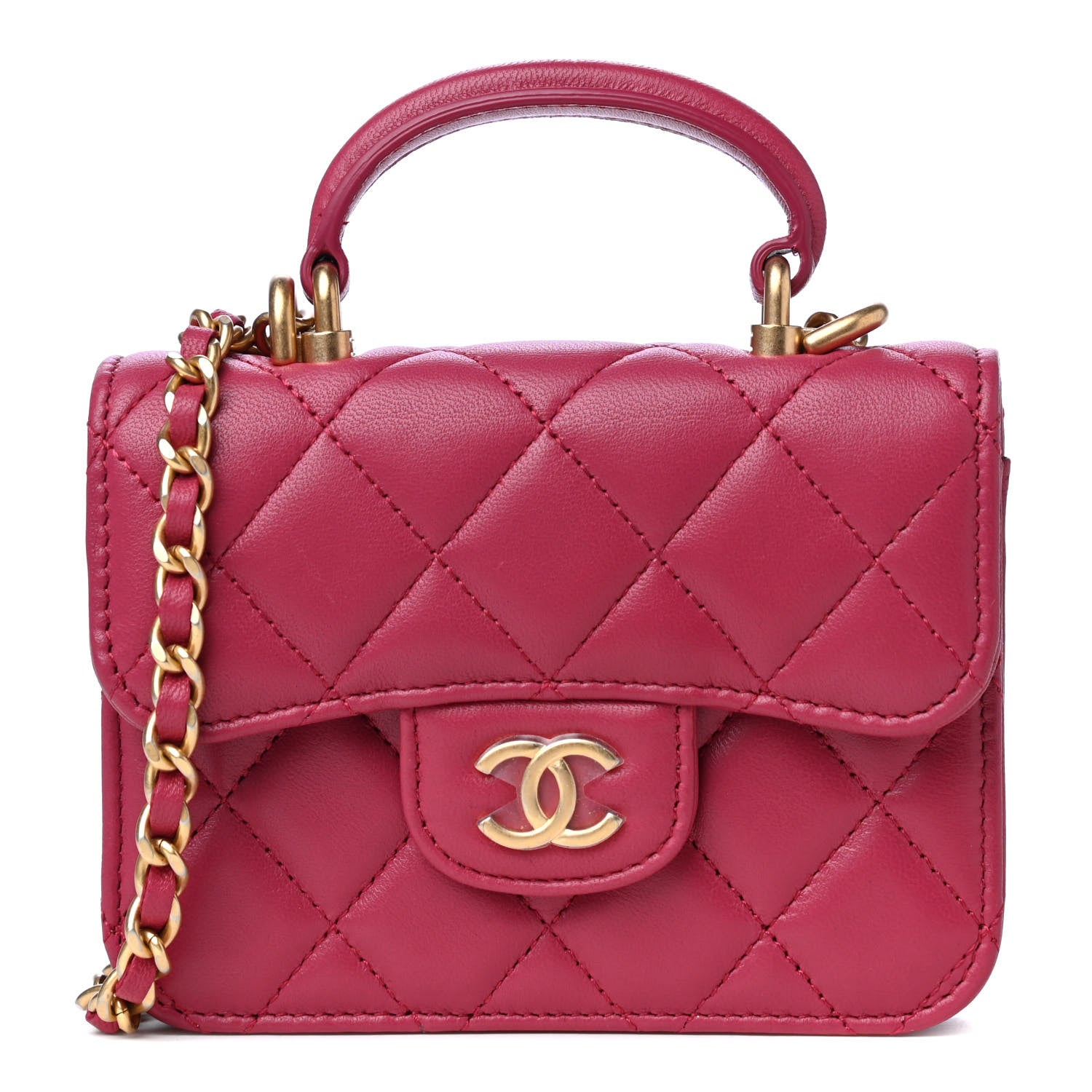 Chanel Lambskin Quilted Top Handle Flap Coin Purse With Chain Dark Pink 1 of 5
