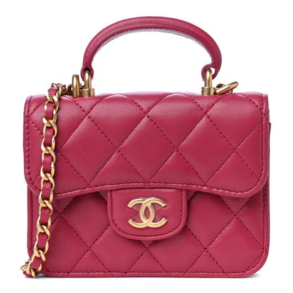 Chanel Lambskin Quilted Top Handle Flap Coin Purse With Chain Dark Pink 1 of 5