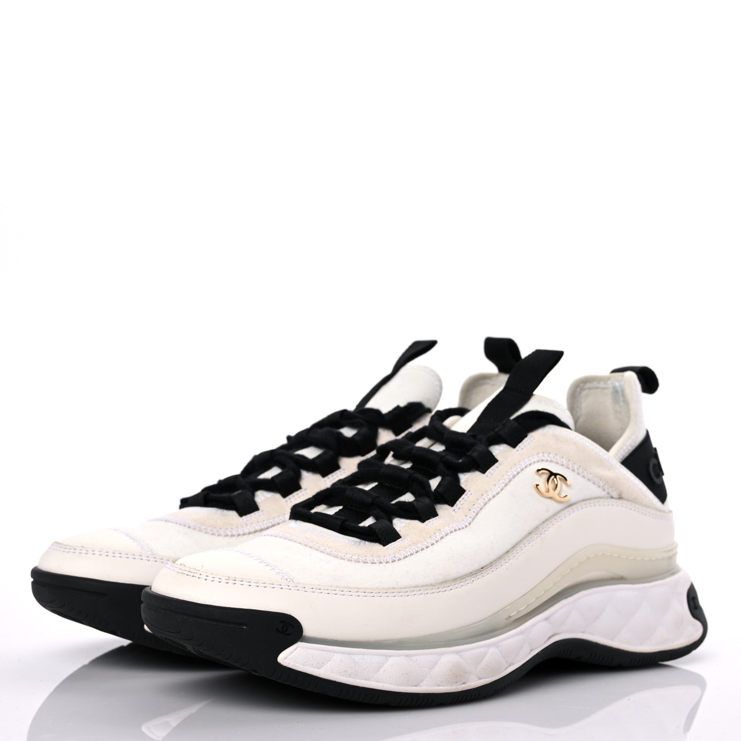 Velvet Calfskin Mixed Fibers CC Sneakers 39.5 Ivory Black