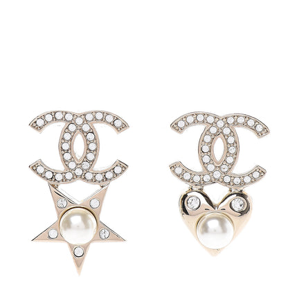 Chanel Crystal Pearl Charming Winter CC Star Heart Earrings Gold 1 of 5