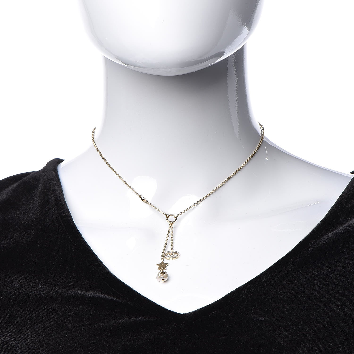 Christian Dior Crystal Pearl Shiny-D Tribal Long Necklace Gold 2 of 6