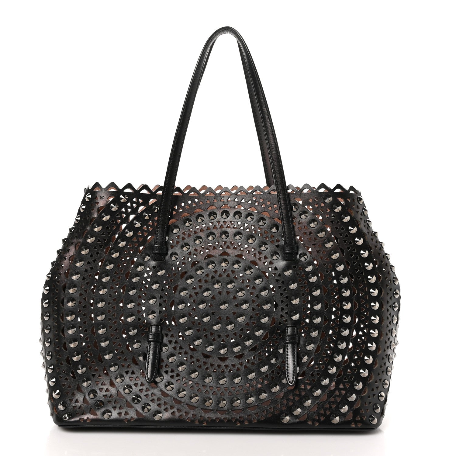 Alaia Calfskin Laser Cut Studded Mina 32 Tote Tote Black 3 of 12