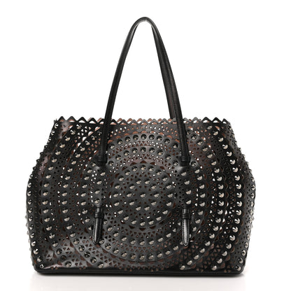 Alaia Calfskin Laser Cut Studded Mina 32 Tote Tote Black 3 of 12