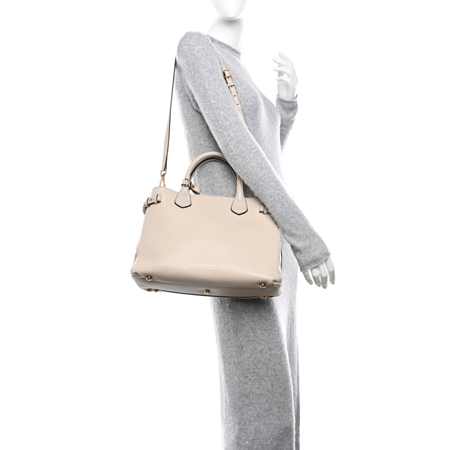 Derby Calfskin House Check Medium Banner Tote Limestone