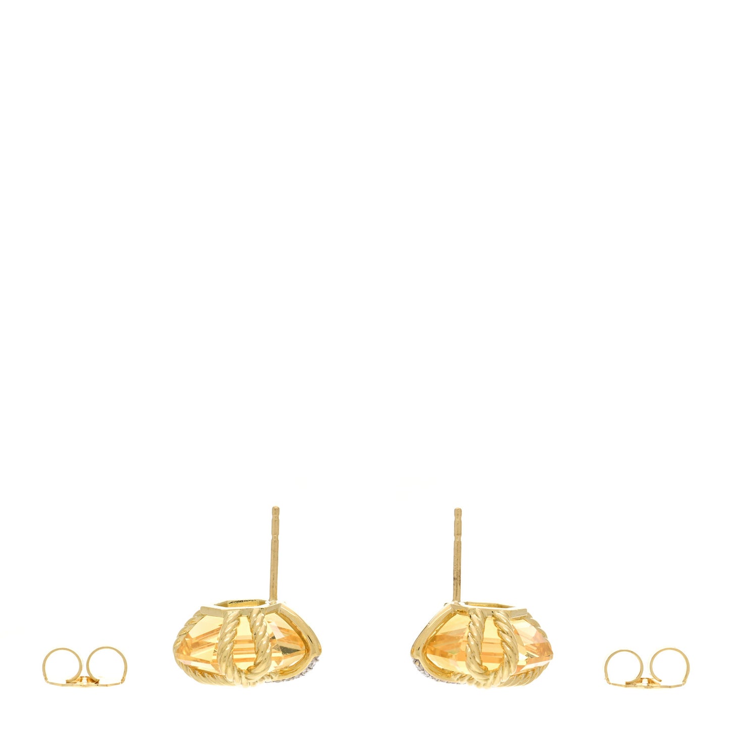 18K Yellow Gold Diamond Champagne Citrine 14mm Cable Wrap Earrings