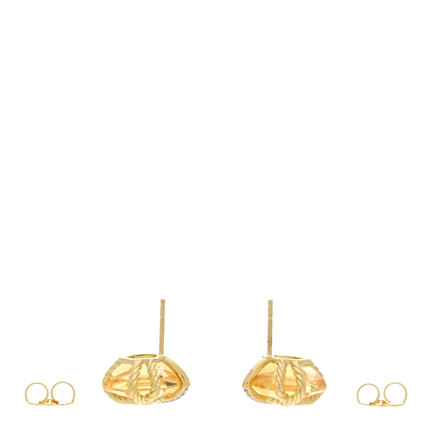 David Yurman 18K Yellow Gold Diamond Champagne Citrine 14mm Cable Wrap Earrings 3 of 4