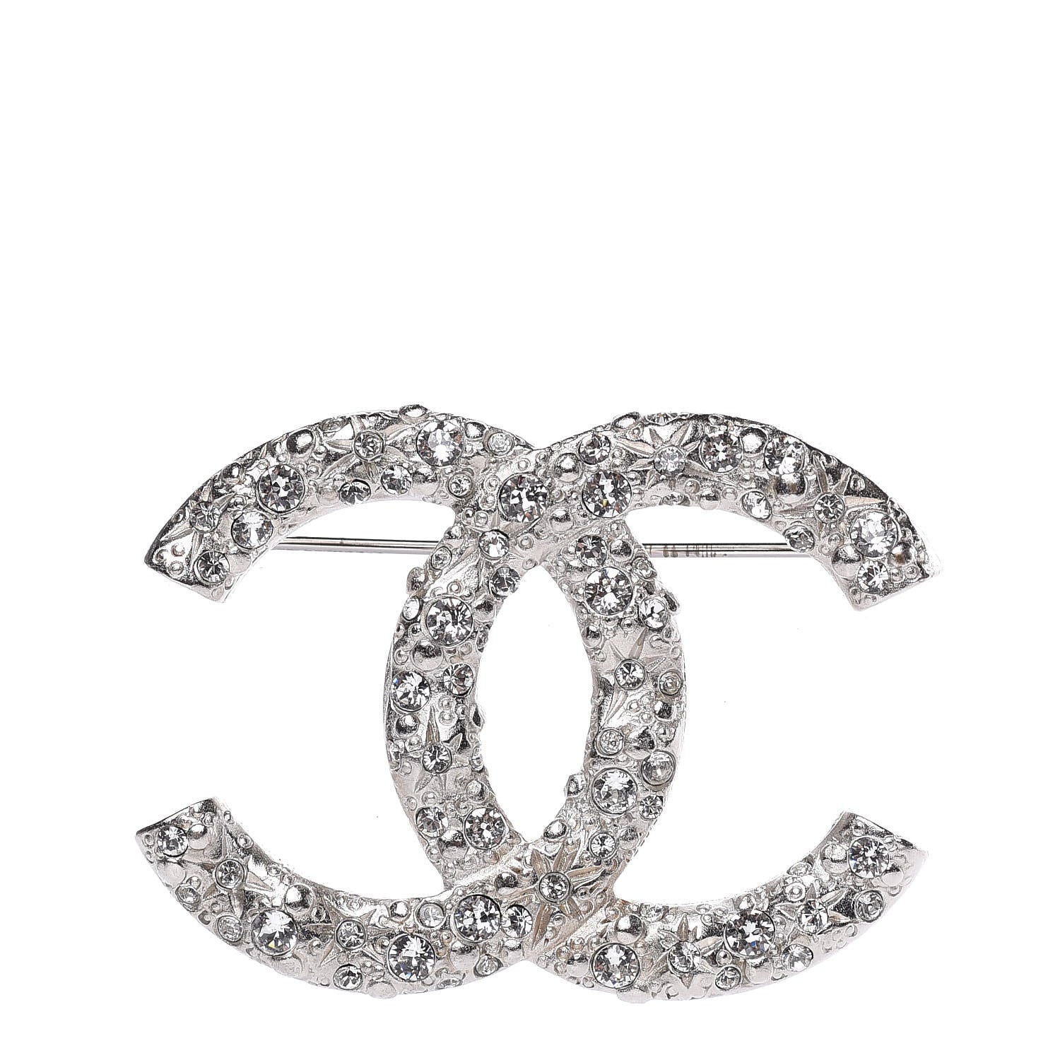 Chanel Crystal CC Brooch Silver 1 of 4