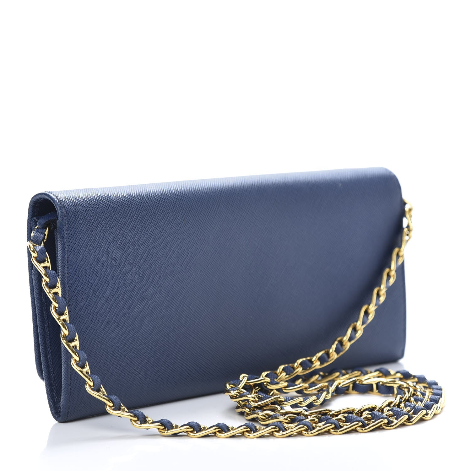 Prada Saffiano Metal Oro Chain Wallet Bleuette 3 of 15