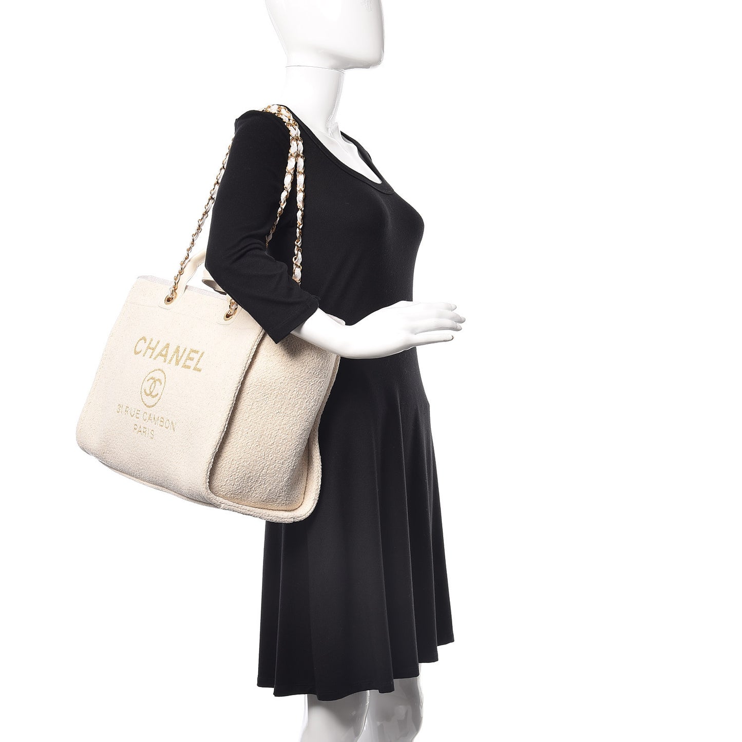 Lurex Boucle Medium Deauville Tote White