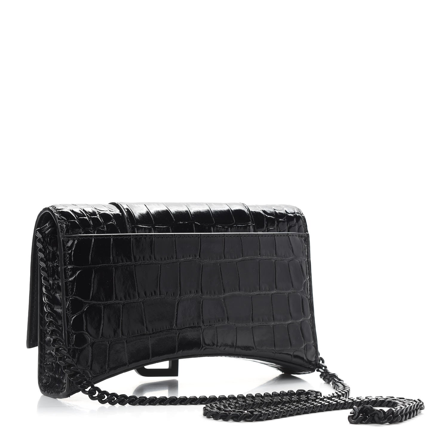 Balenciaga Shiny Calfskin Monochrome Crocodile Embossed Hourglass Chain Bag Black 3 of 8