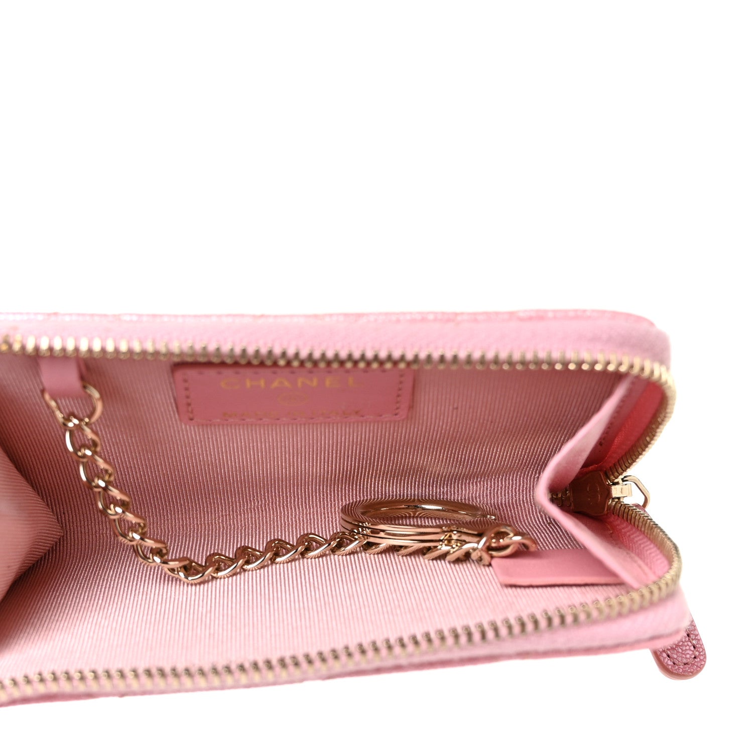 Chanel Iridescent Caviar Quilted Zipped Key Holder Case Rose Pink 5 of 9