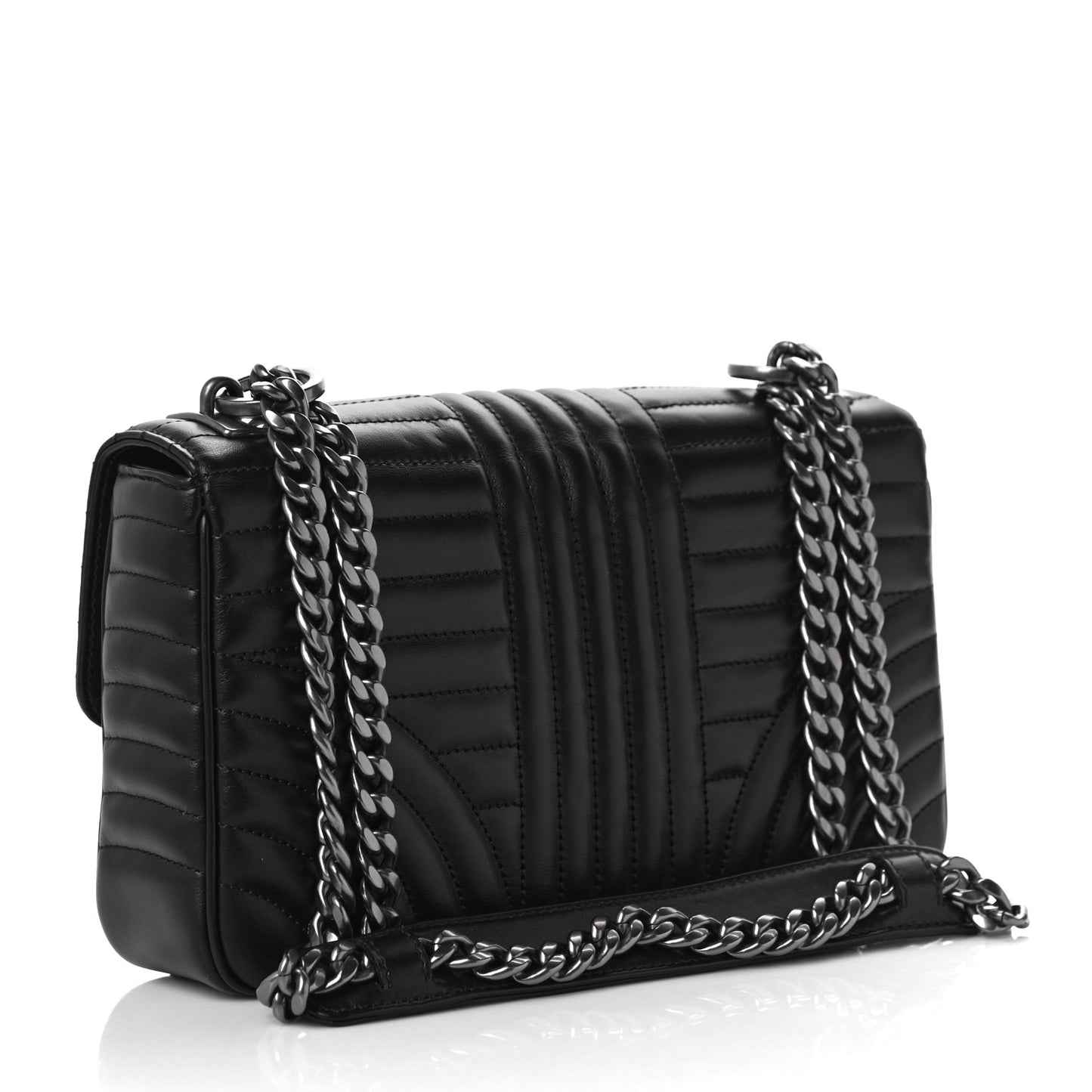 Soft Calfskin Impunture Diagramme Medium Chain Flap Shoulder Bag Black