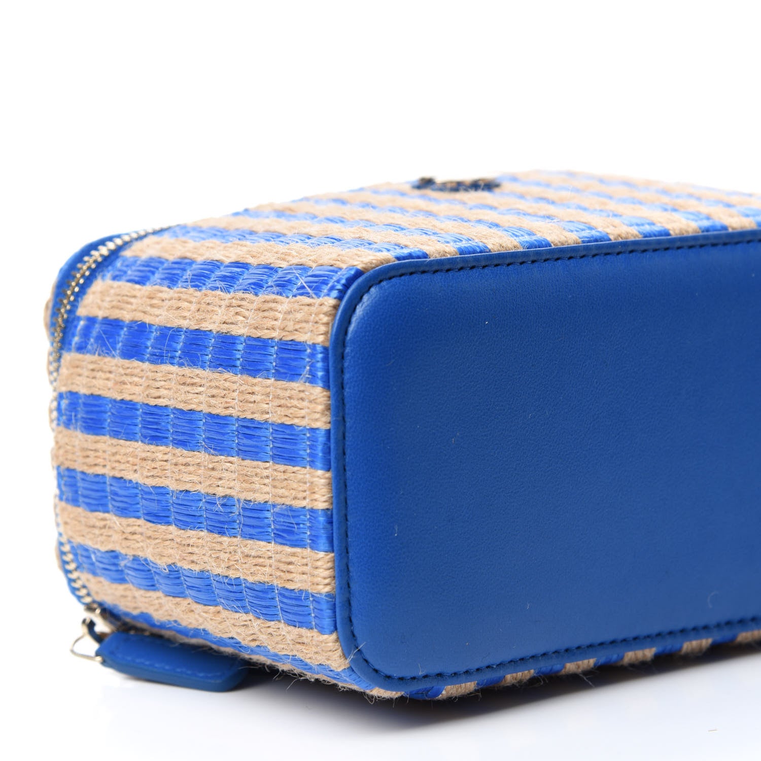 Chanel Raffia Jute Striped Small Vanity Case With Chain Blue Beige 6 of 11