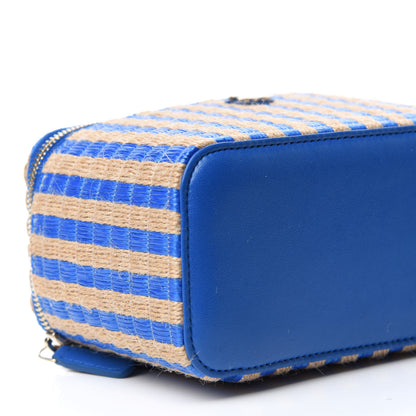 Chanel Raffia Jute Striped Small Vanity Case With Chain Blue Beige 6 of 11