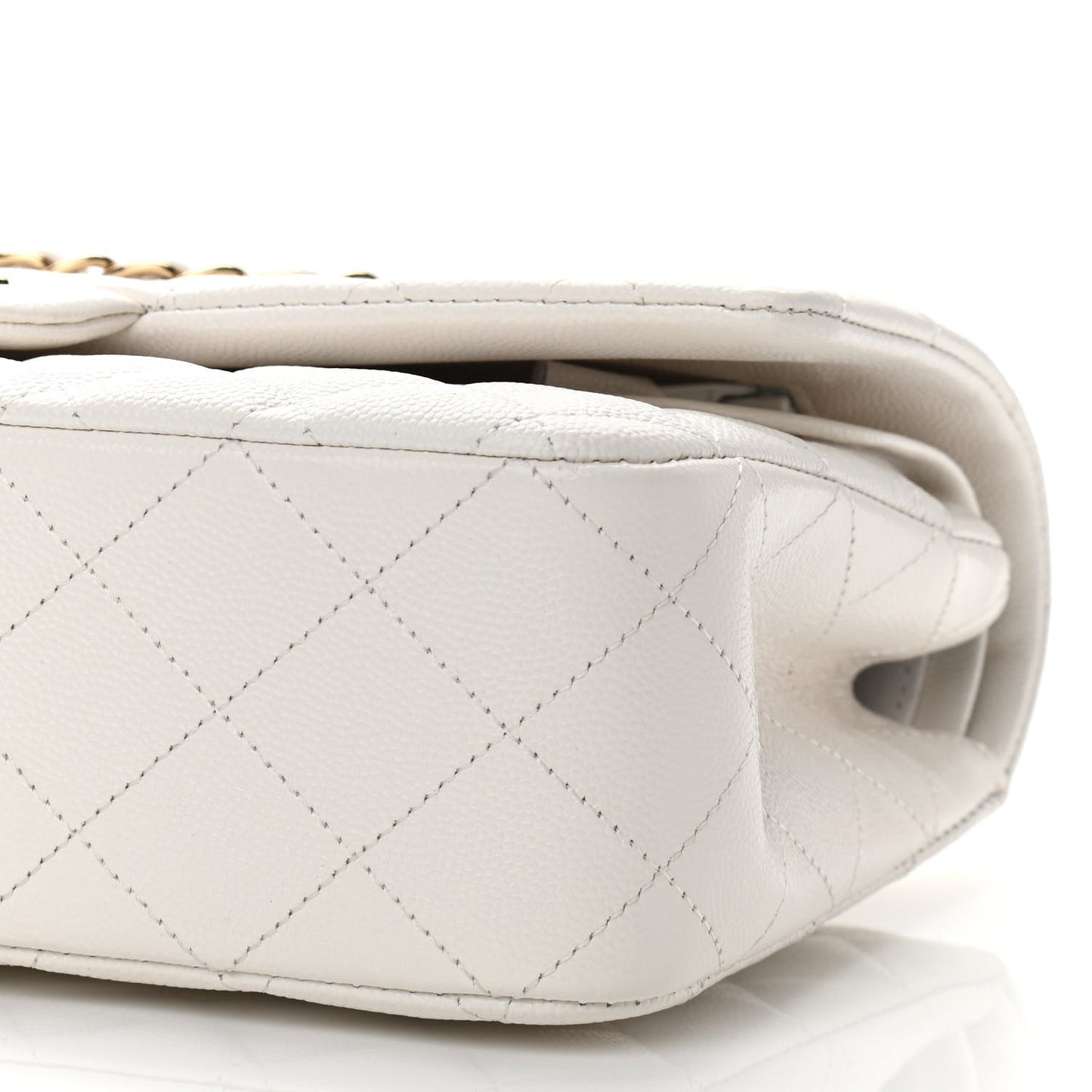 Caviar Quilted Medium Double Flap White