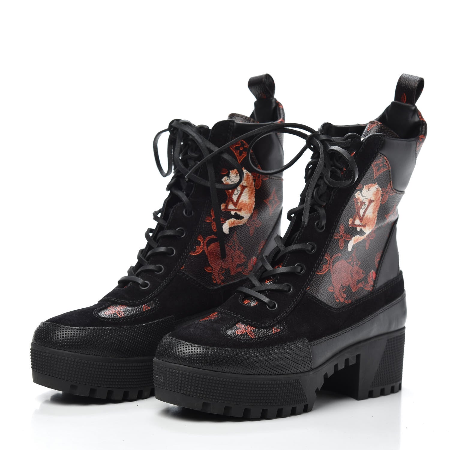 Louis Vuitton Suede Calfskin Catogram Laureate Platform Desert Boots 38 Black Marron 3 of 6