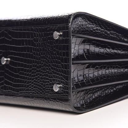 Saint Laurent Calfskin Crocodile Embossed Small Sac de Jour Black 14 of 15
