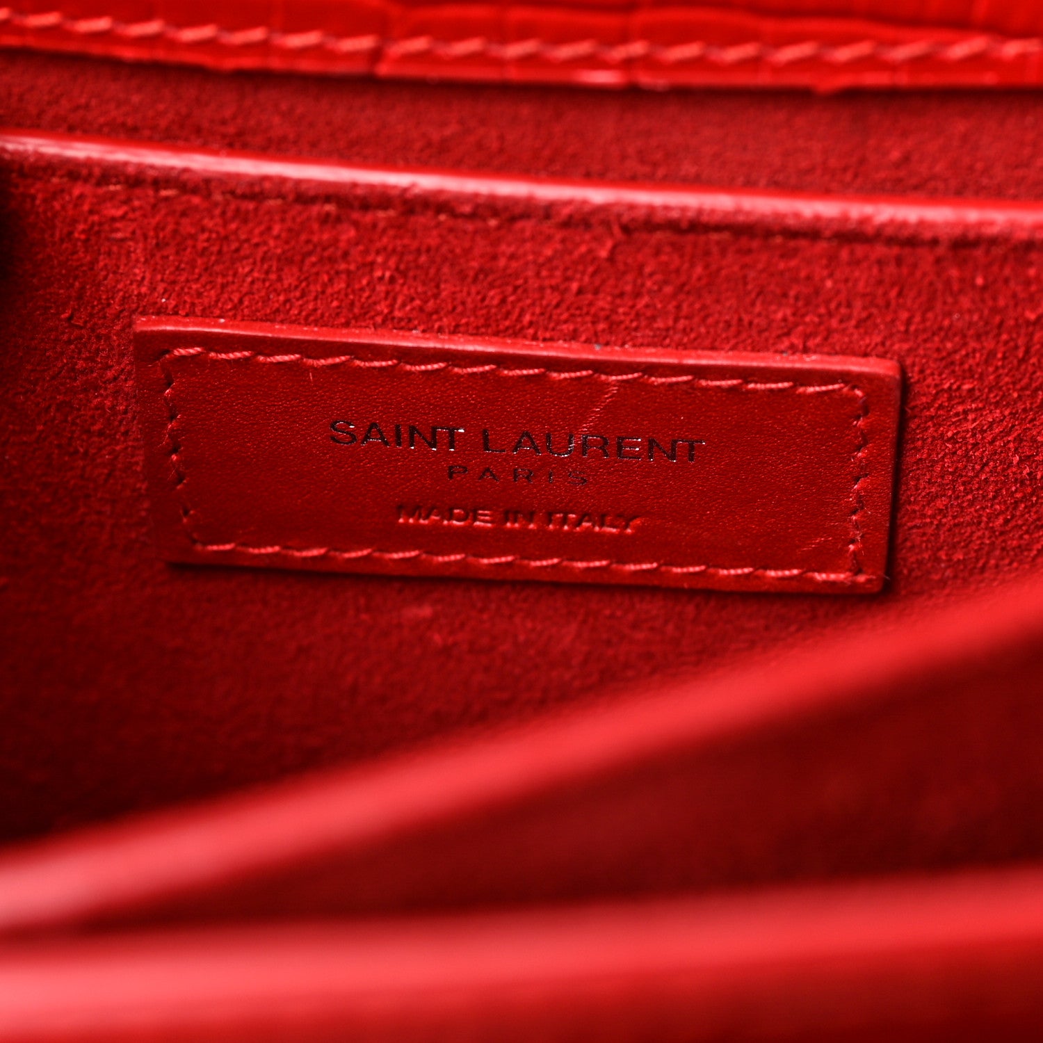 Saint Laurent Calfskin Crocodile Embossed Medium Monogram Sunset Rouge Eros 6 of 8