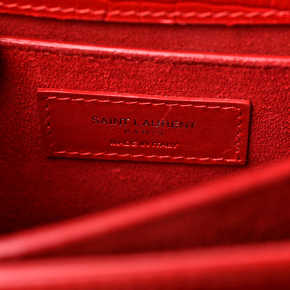 Saint Laurent Calfskin Crocodile Embossed Medium Monogram Sunset Rouge Eros 6 of 8