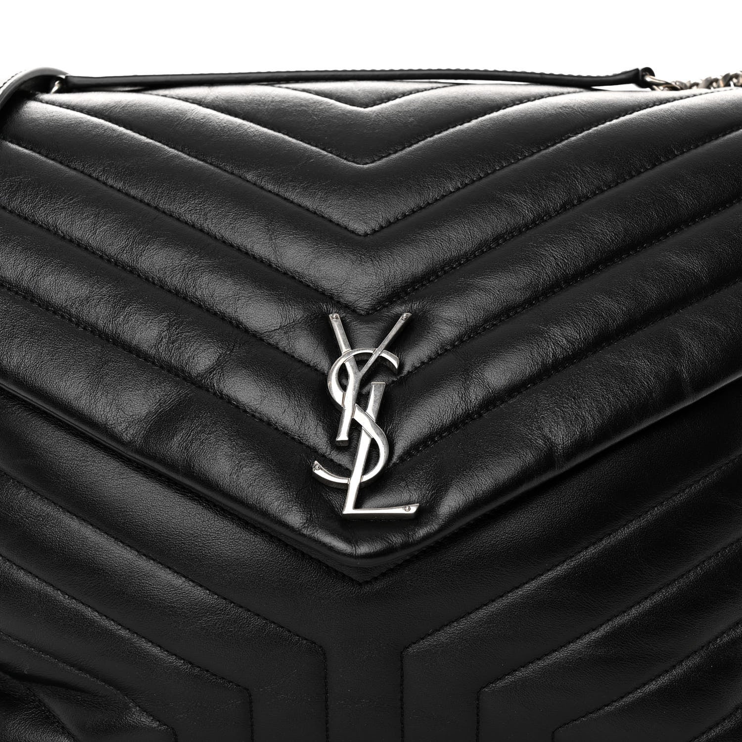 Saint Laurent Calfskin Y Quilted Monogram Large Loulou Chain Satchel Black 7 of 9