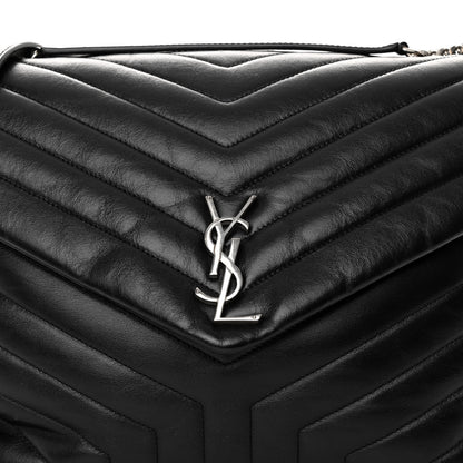 Saint Laurent Calfskin Y Quilted Monogram Large Loulou Chain Satchel Black 7 of 9