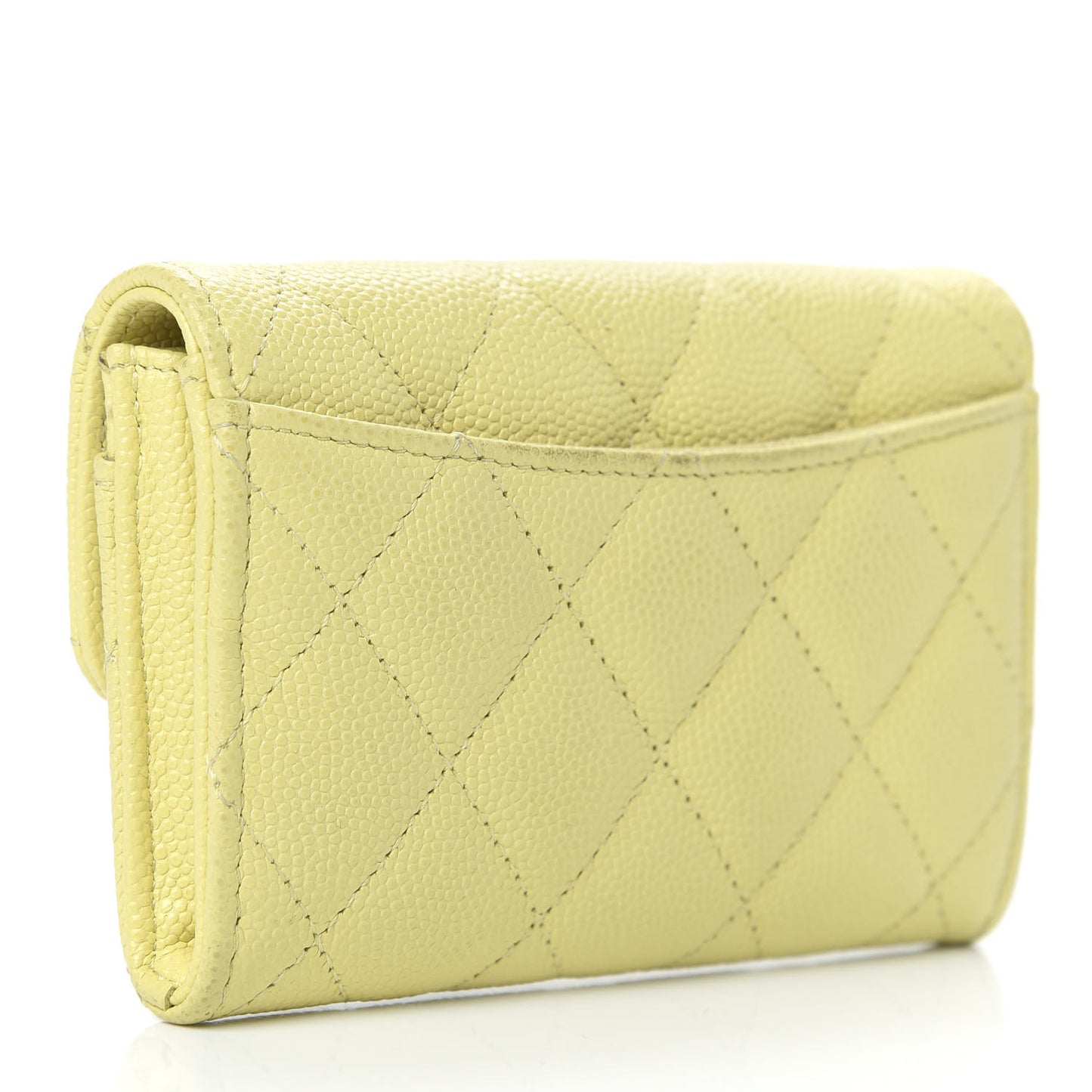 Caviar Quilted Flap Card Holder Wallet Yellow