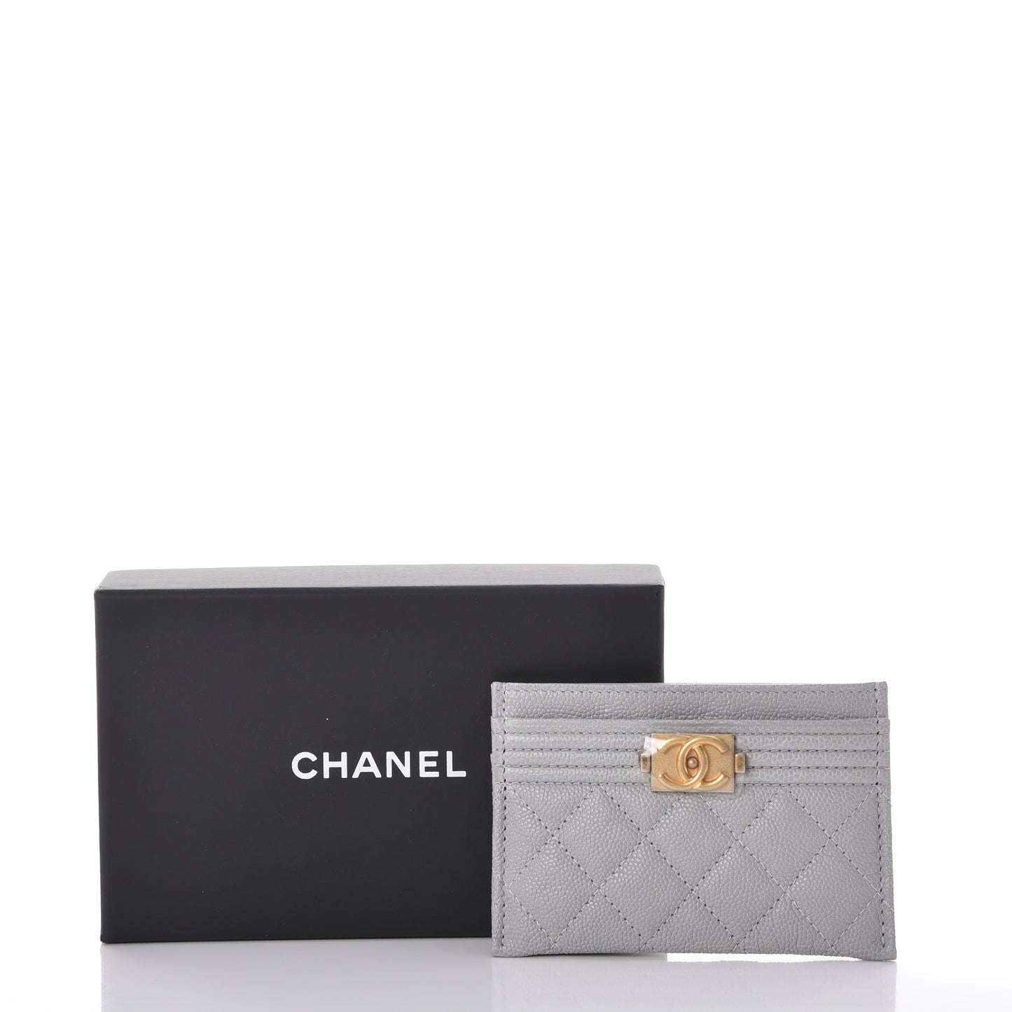 Caviar Quilted Boy Card Holder Grey