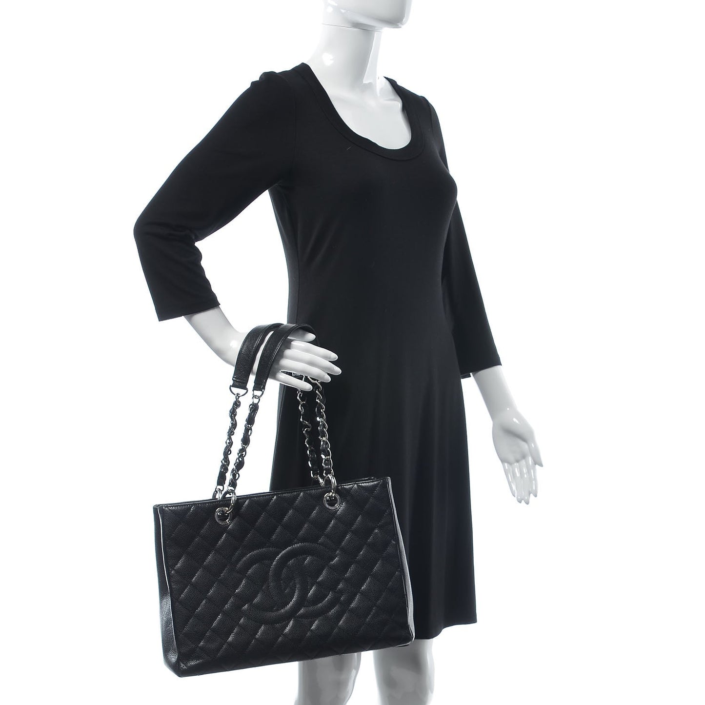 Caviar Quilted Grand Shopping Tote GST Black
