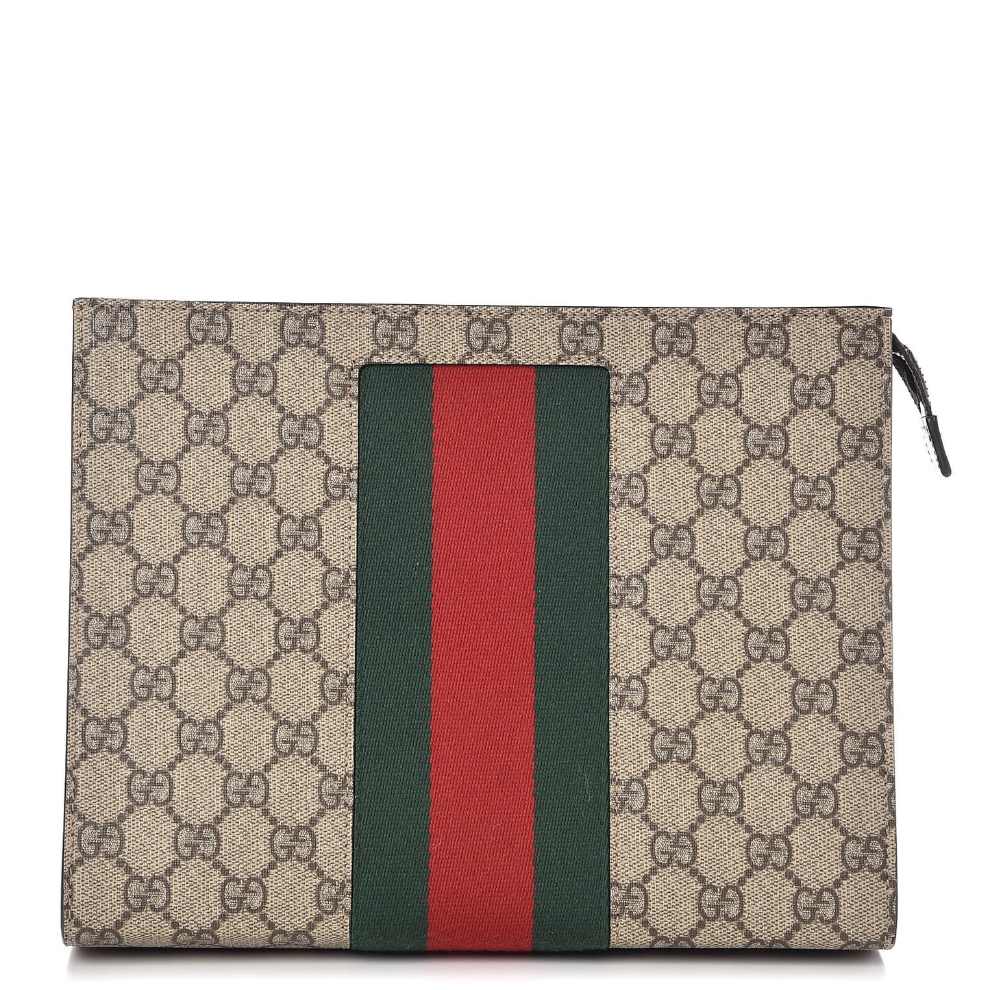 GG Supreme Monogram Selleria Calfskin Web New Web Cosmetic Case Beige Ebony Cocoa