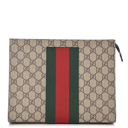 Gucci GG Supreme Monogram Selleria Calfskin Web New Web Cosmetic Case Beige Ebony Cocoa 1 of 10