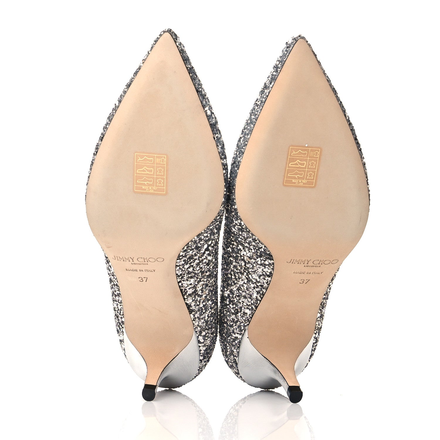 Jimmy Choo Coarse Glitter Fabric Pointy Toe Aza Pumps 37 Silver 5 of 7