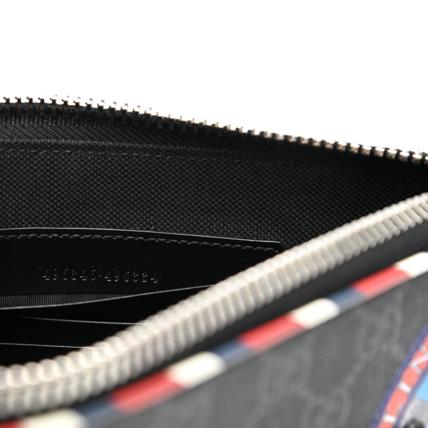 GG Supreme Monogram Night Courrier Zip Wristlet Pouch Black Multicolor