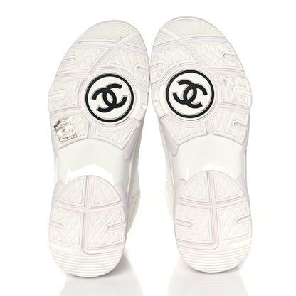 Chanel Suede Calfskin Fabric CC Sneakers 38 White 5 of 8