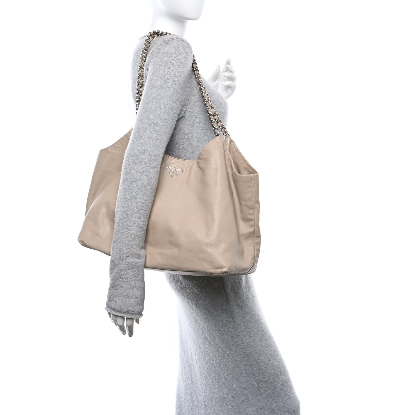 Soft Calf Chain Tote Beige